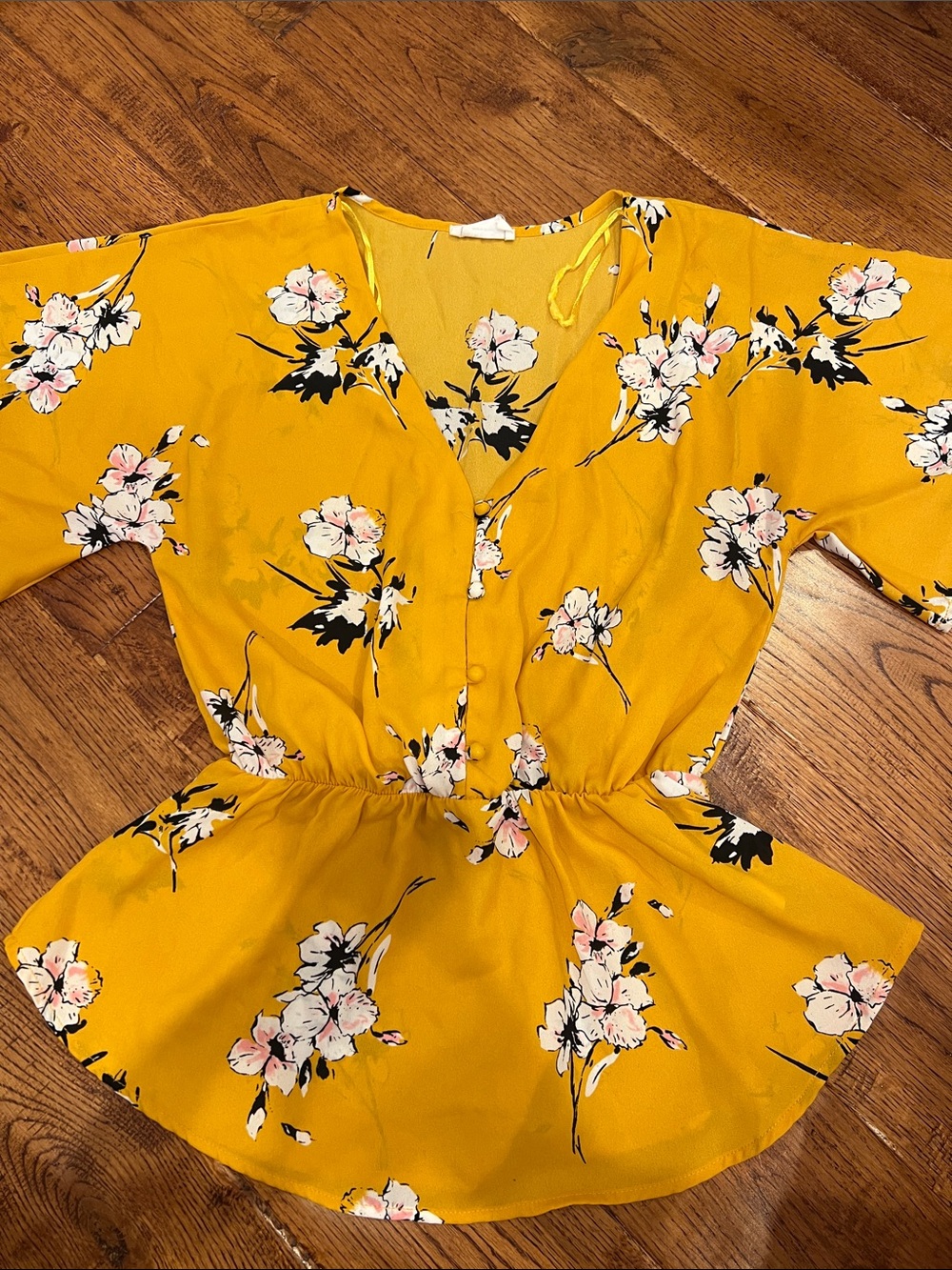 Sienna Sky Mustard Yellow Floral Peplum Blouse